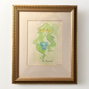 VTG Taurus Zodiac Art Mid Century Astrology Print Boho Framed 1960s RalphHodgdon